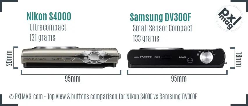 Nikon S4000 vs Samsung DV300F top view buttons comparison