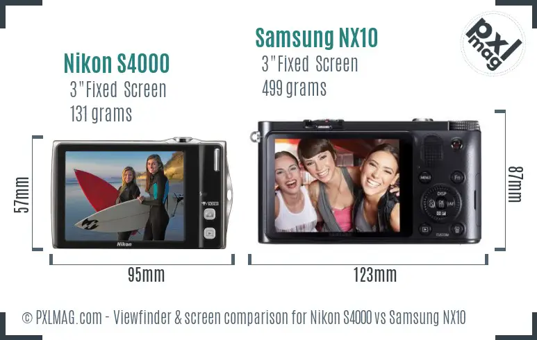 Nikon S4000 vs Samsung NX10 Screen and Viewfinder comparison