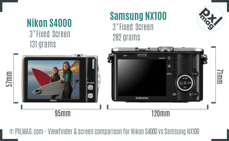 Nikon S4000 vs Samsung NX100 Screen and Viewfinder comparison