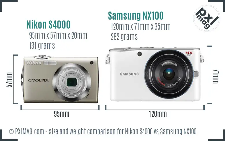 Nikon S4000 vs Samsung NX100 size comparison