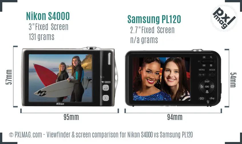 Nikon S4000 vs Samsung PL120 Screen and Viewfinder comparison