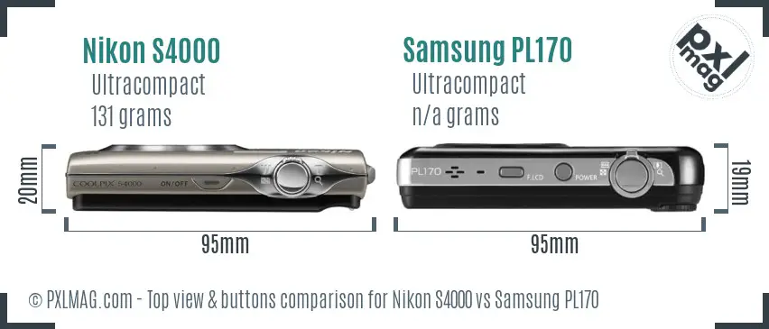 Nikon S4000 vs Samsung PL170 top view buttons comparison