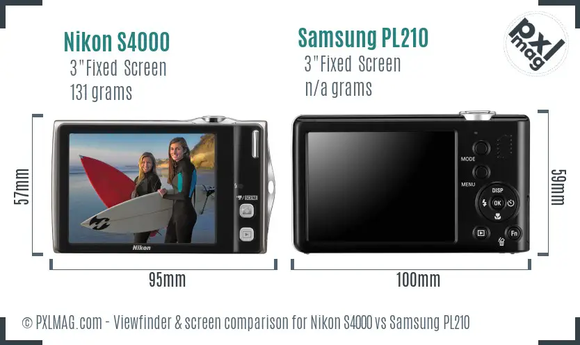 Nikon S4000 vs Samsung PL210 Screen and Viewfinder comparison