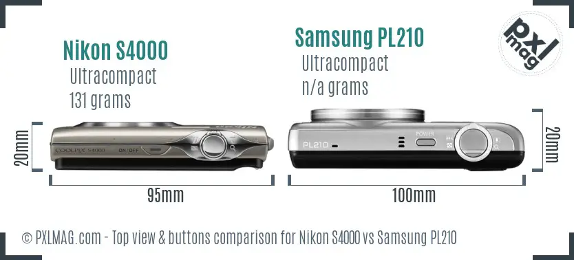 Nikon S4000 vs Samsung PL210 top view buttons comparison