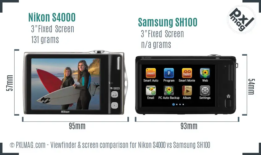 Nikon S4000 vs Samsung SH100 Screen and Viewfinder comparison