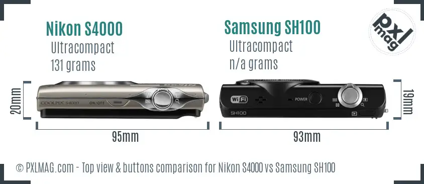 Nikon S4000 vs Samsung SH100 top view buttons comparison