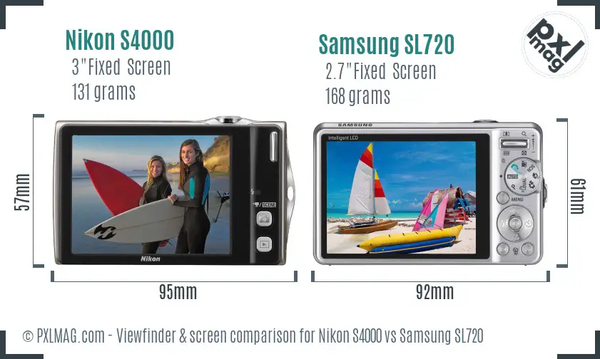 Nikon S4000 vs Samsung SL720 Screen and Viewfinder comparison