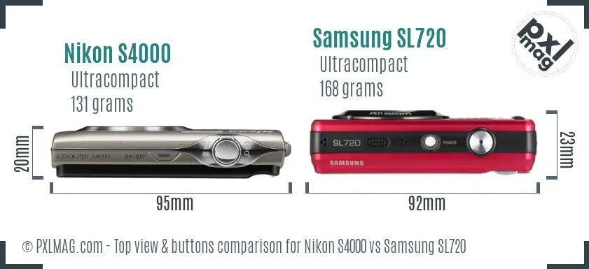 Nikon S4000 vs Samsung SL720 top view buttons comparison