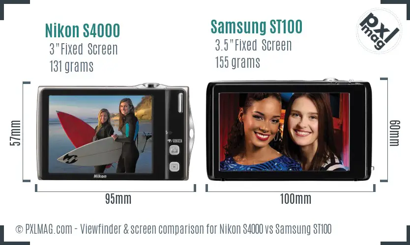 Nikon S4000 vs Samsung ST100 Screen and Viewfinder comparison