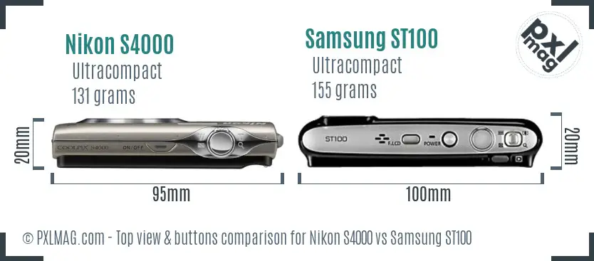 Nikon S4000 vs Samsung ST100 top view buttons comparison