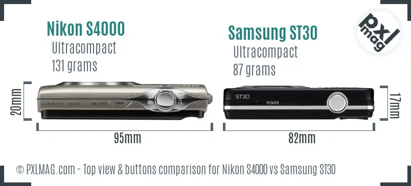 Nikon S4000 vs Samsung ST30 top view buttons comparison Nikon S4000 vs Samsung ST30 top view buttons comparison