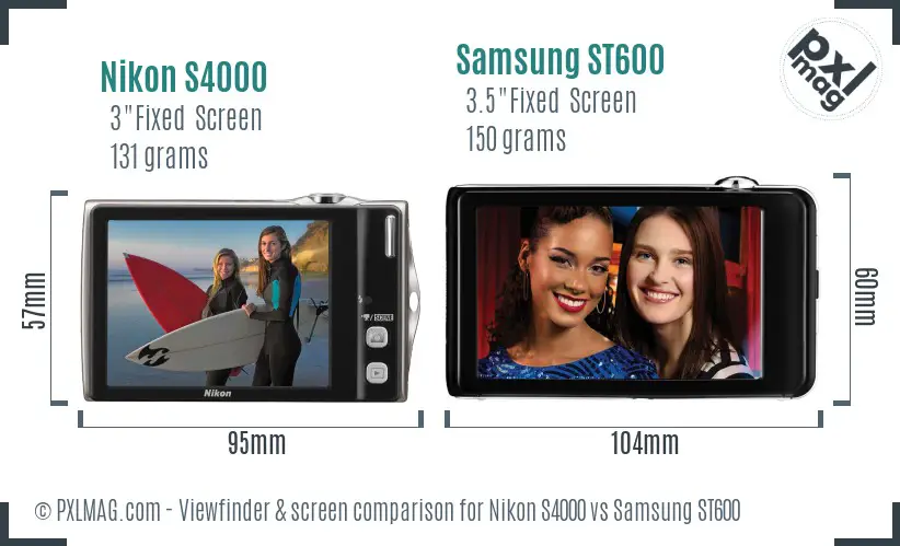 Nikon S4000 vs Samsung ST600 Screen and Viewfinder comparison