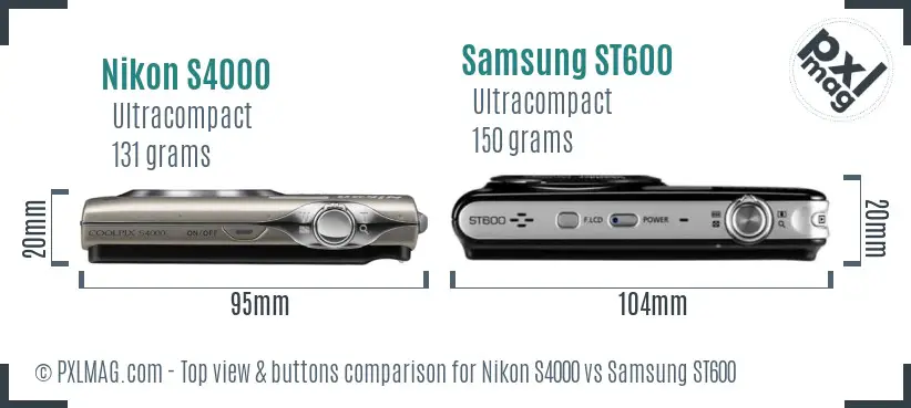 Nikon S4000 vs Samsung ST600 top view buttons comparison