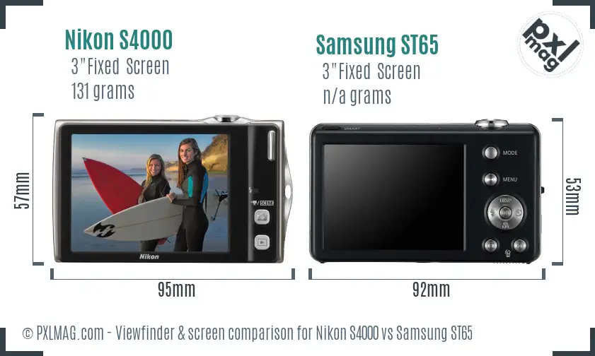 Nikon S4000 vs Samsung ST65 Screen and Viewfinder comparison