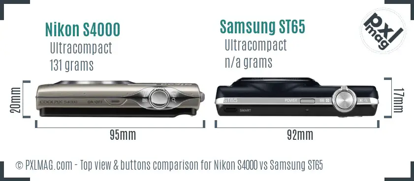 Nikon S4000 vs Samsung ST65 top view buttons comparison