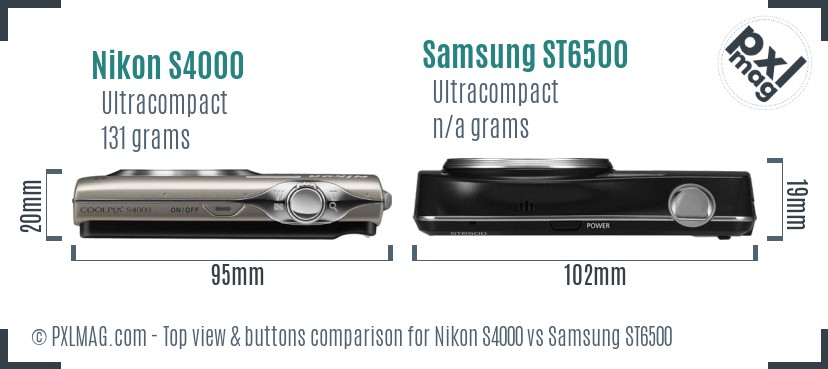 Nikon S4000 vs Samsung ST6500 top view buttons comparison