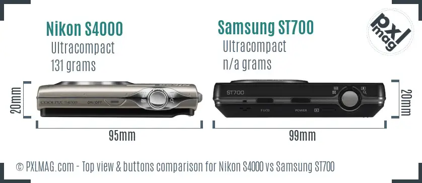 Nikon S4000 vs Samsung ST700 top view buttons comparison Nikon S4000 vs Samsung ST700 top view buttons comparison
