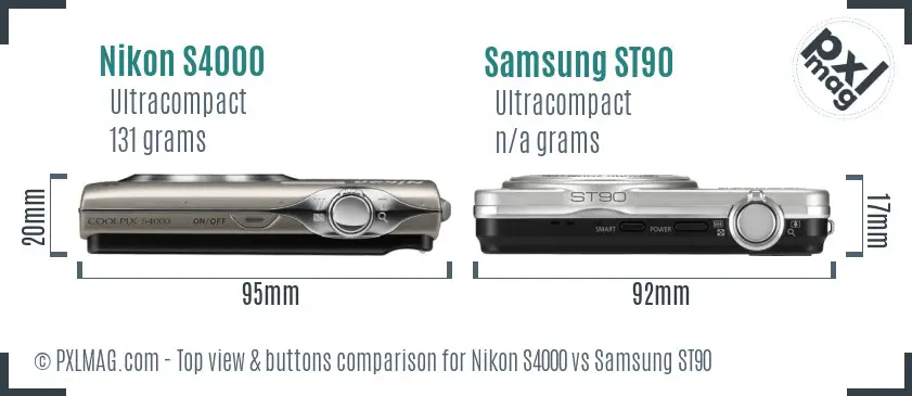 Nikon S4000 vs Samsung ST90 top view buttons comparison