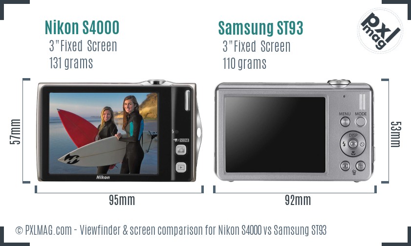 Nikon S4000 vs Samsung ST93 Screen and Viewfinder comparison