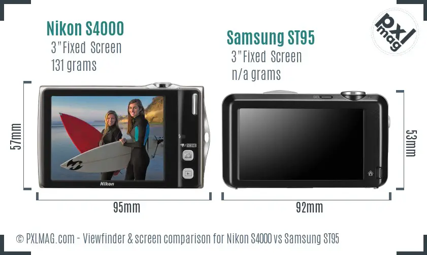 Nikon S4000 vs Samsung ST95 Screen and Viewfinder comparison