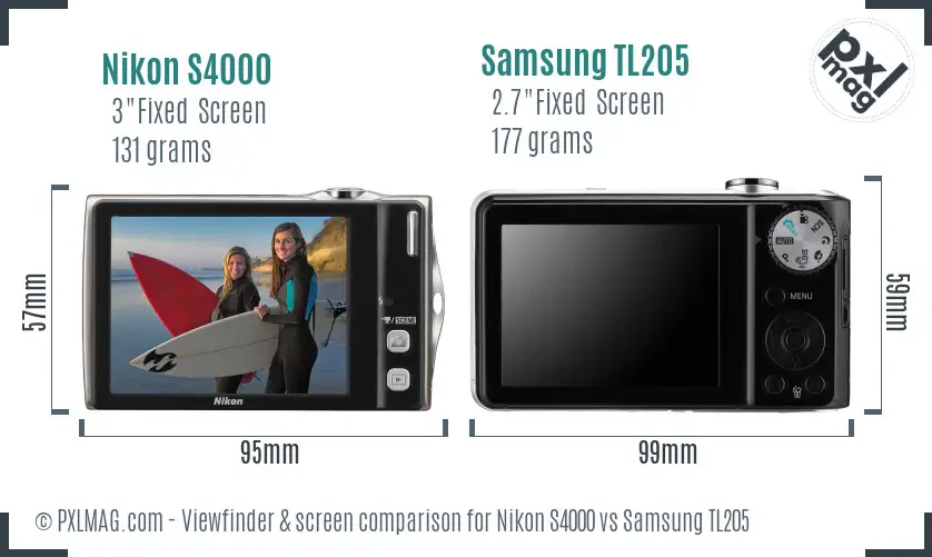 Nikon S4000 vs Samsung TL205 Screen and Viewfinder comparison