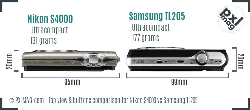 Nikon S4000 vs Samsung TL205 top view buttons comparison