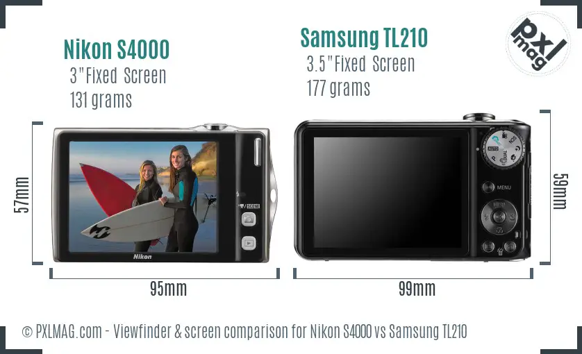 Nikon S4000 vs Samsung TL210 Screen and Viewfinder comparison