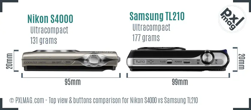 Nikon S4000 vs Samsung TL210 top view buttons comparison
