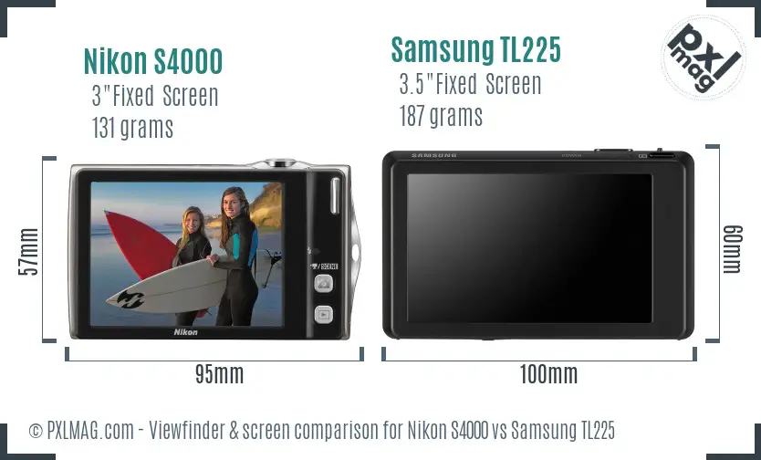 Nikon S4000 vs Samsung TL225 Screen and Viewfinder comparison