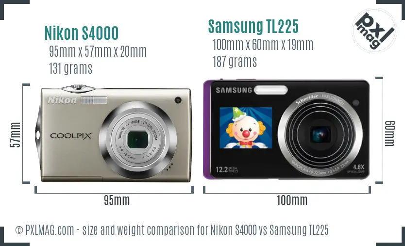 Nikon S4000 vs Samsung TL225 size comparison