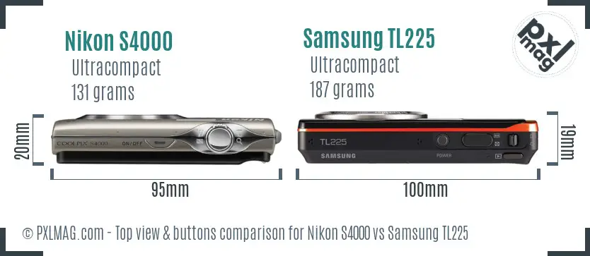 Nikon S4000 vs Samsung TL225 top view buttons comparison