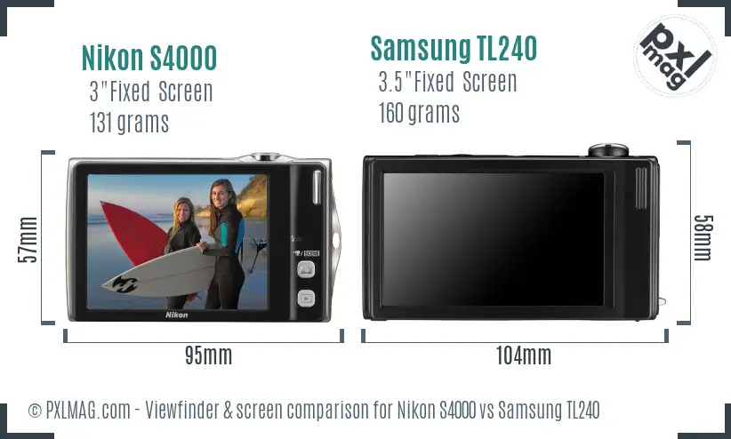 Nikon S4000 vs Samsung TL240 Screen and Viewfinder comparison