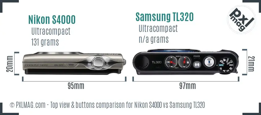 Nikon S4000 vs Samsung TL320 top view buttons comparison