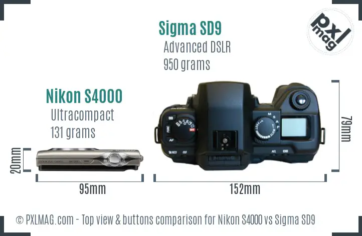 Nikon S4000 vs Sigma SD9 top view buttons comparison