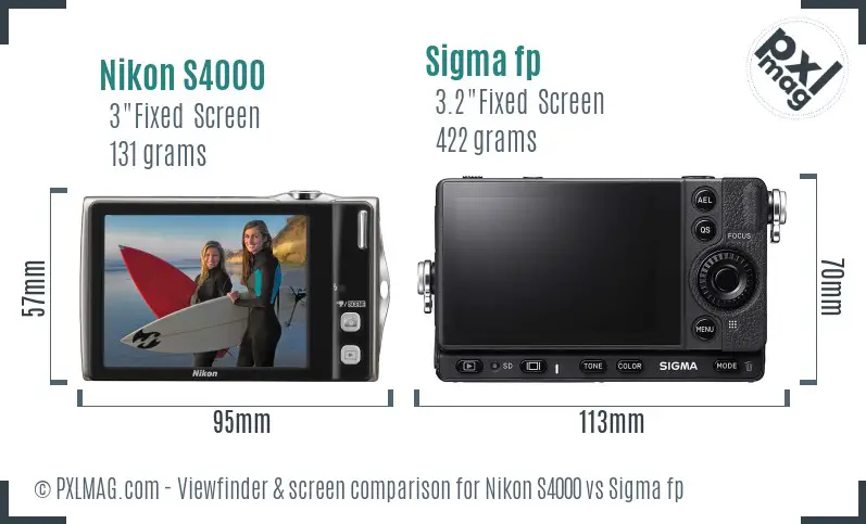 Nikon S4000 vs Sigma fp Screen and Viewfinder comparison