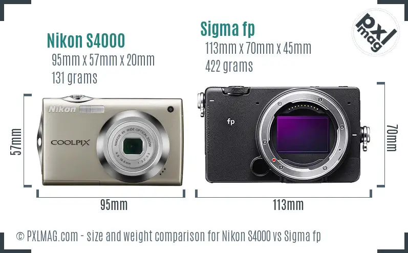 Nikon S4000 vs Sigma fp size comparison