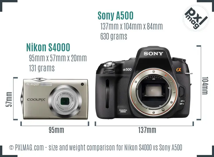 Nikon S4000 vs Sony A500 size comparison