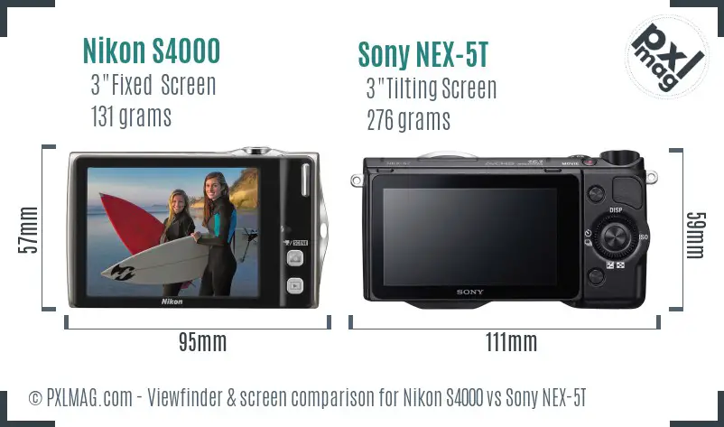 Nikon S4000 vs Sony NEX-5T Screen and Viewfinder comparison