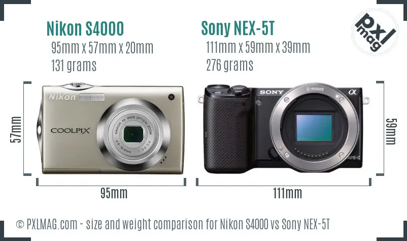 Nikon S4000 vs Sony NEX-5T size comparison
