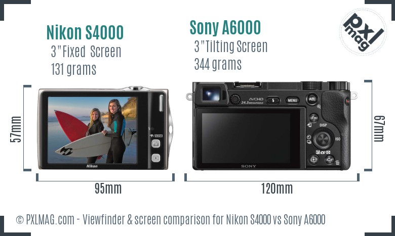Nikon S4000 vs Sony A6000 Screen and Viewfinder comparison