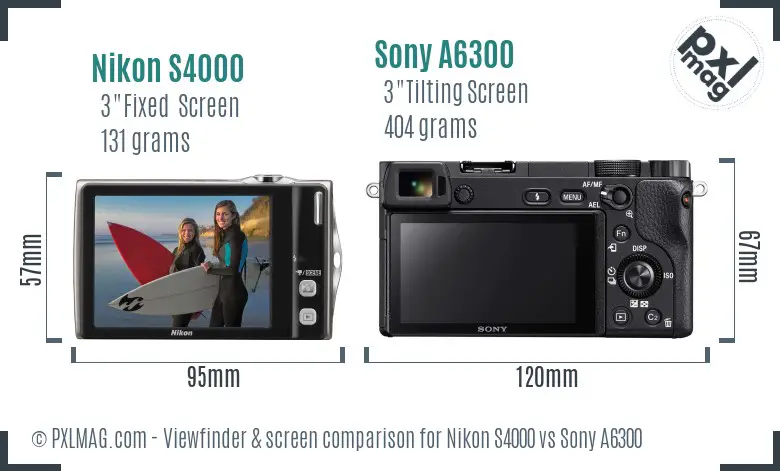 Nikon S4000 vs Sony A6300 Screen and Viewfinder comparison