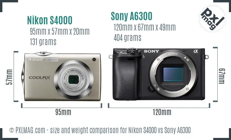 Nikon S4000 vs Sony A6300 size comparison