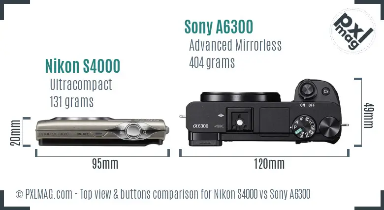 Nikon S4000 vs Sony A6300 top view buttons comparison