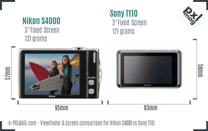 Nikon S4000 vs Sony T110 Screen and Viewfinder comparison