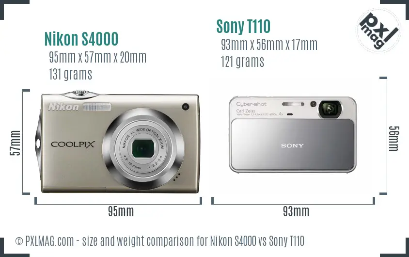 Nikon S4000 vs Sony T110 size comparison