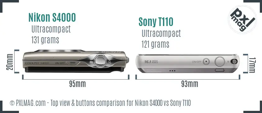 Nikon S4000 vs Sony T110 top view buttons comparison