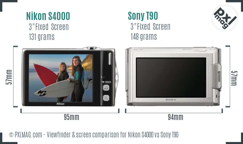 Nikon S4000 vs Sony T90 Screen and Viewfinder comparison