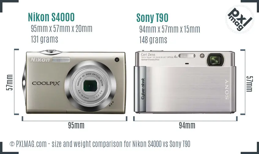 Nikon S4000 vs Sony T90 size comparison