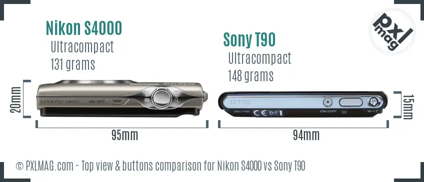 Nikon S4000 vs Sony T90 top view buttons comparison