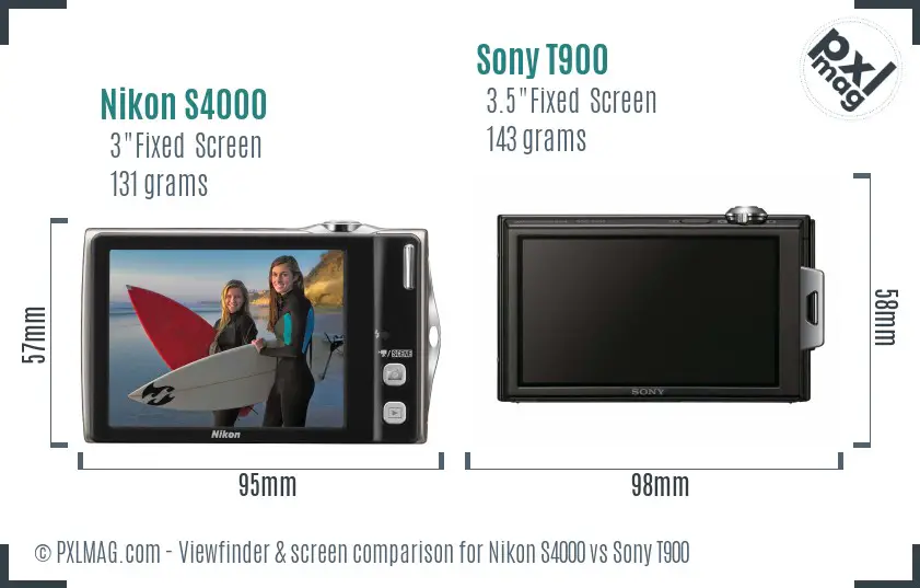 Nikon S4000 vs Sony T900 Screen and Viewfinder comparison